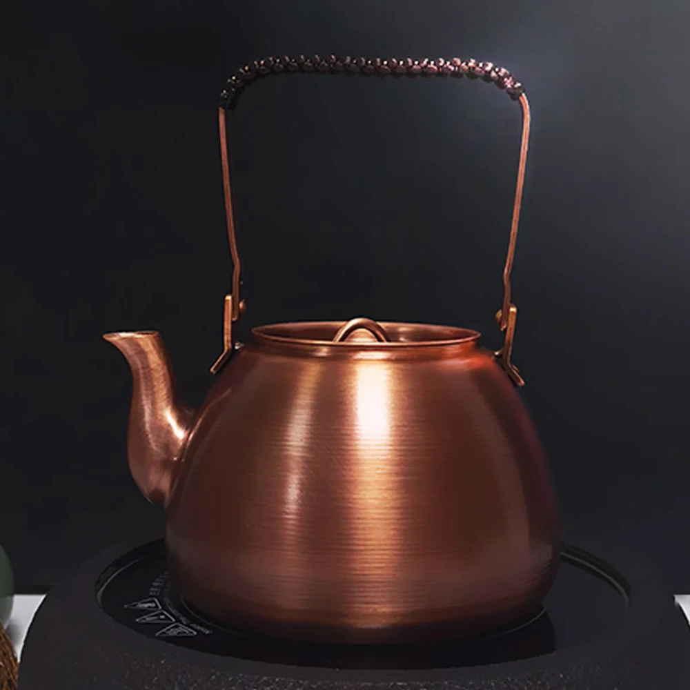 Vintage copper teapot, Handmade purple copper kettle, Round stove boiling tea kettle, Household handle pot, 1.2L