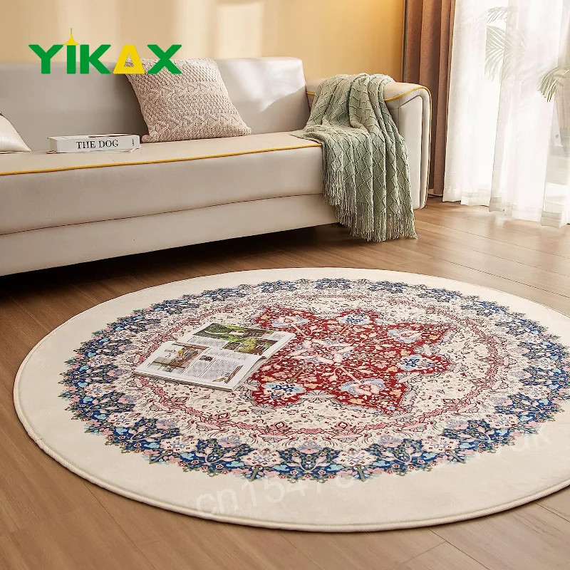 

Vintage Flower Pattern Round Carpet Living Room Household Floor Mat Bedroom Decor Carpets Bathroom Non-slip Entrance Door Rugs