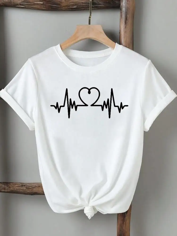 

Short Sleeve Printed Tee Clothing Fashion Women Lady Heartbeat Trend 90s Printing T-Shirt Cartoon Tshirts Casual Graphic T Top