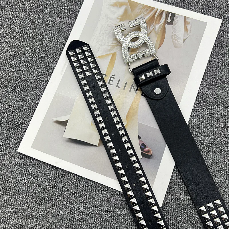 Y2K Waist Belt Luxury Women's Rhinestone Punk Belt, Hot Girl Fashion Studded Leather Embellished Decor, Unique Style
