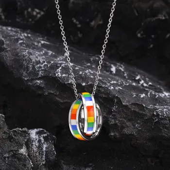 Mprainbow Rainbow Two Circle Pendant Necklaces for Women Men,LGBTQ Pride Necklaces Jewelry,Unisex Jewelry 1