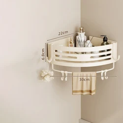 No-Drill Double Layer Bathroom Shelf - Metal Corner Rack for Shampoo and Toiletries (Single with bar)