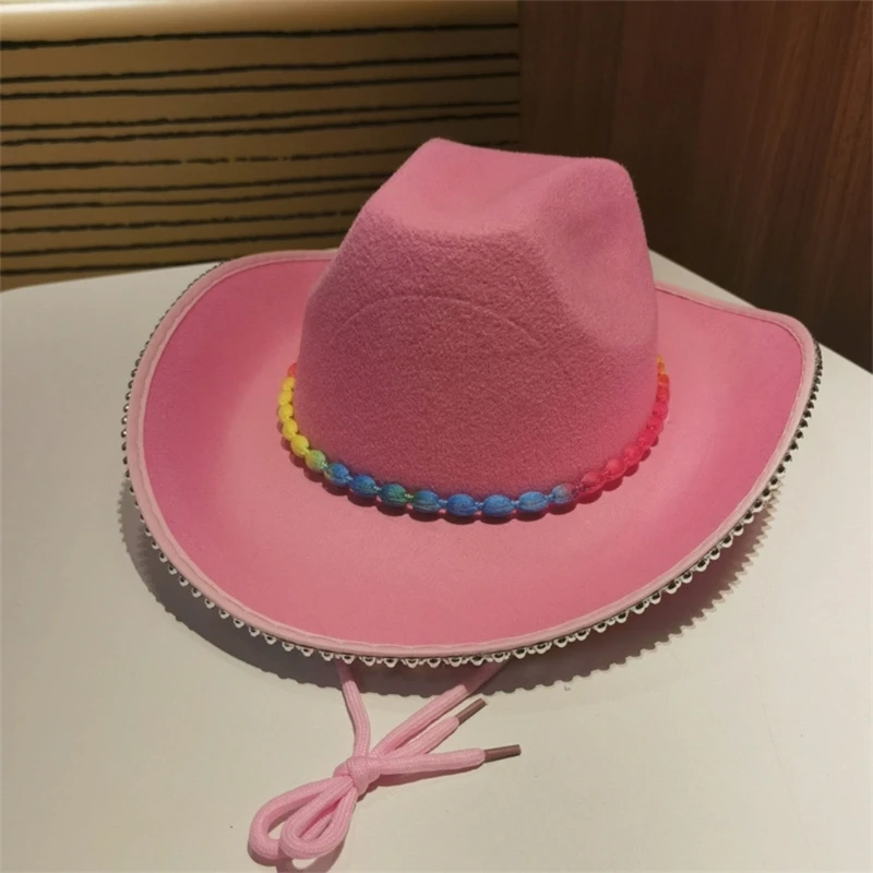 

Gradients Color Hat Bands Cowboy Hat for Outdoor Woman Christmas Model Show Hat