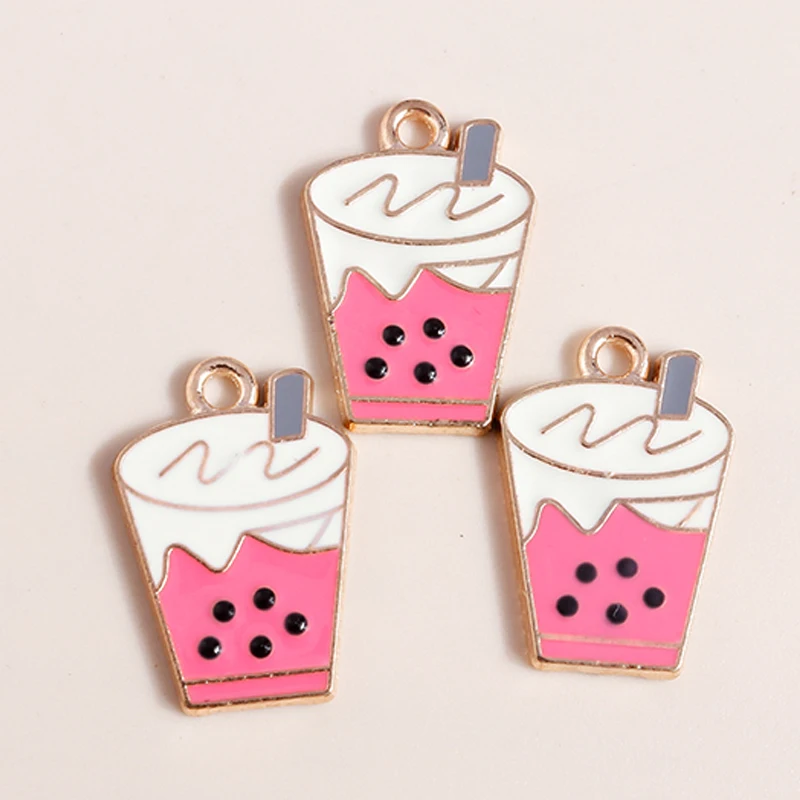 10개 15*22mm 재미있는 버블 밀크티 참 장식품 DIY 보석 음식 음료 펜던트 목걸이 귀걸이 제작 액세서리