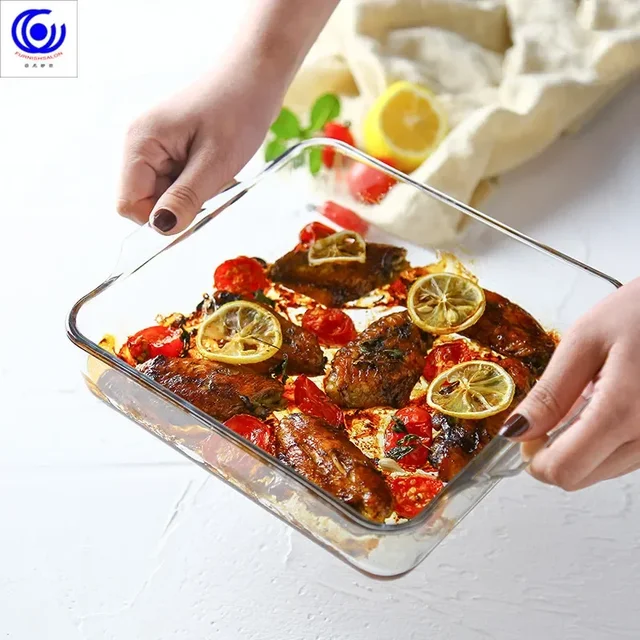 Large Capacity Toughened Glass Baking Dish Pan Oven Basics Plate Bakeware Non-Stick Kitchen Tool Cheese Rice Storage Tray 3