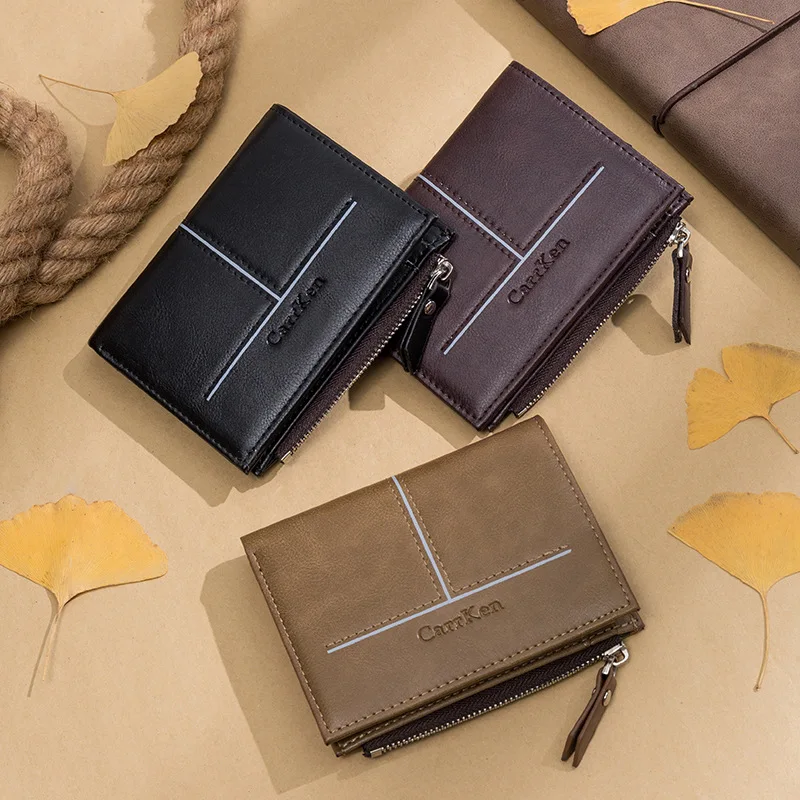 Fashion Leather Men's Short Wallet Vintage Zipper Male Coin Purse Multifunction Card Holder Large Capacity Money Wallet