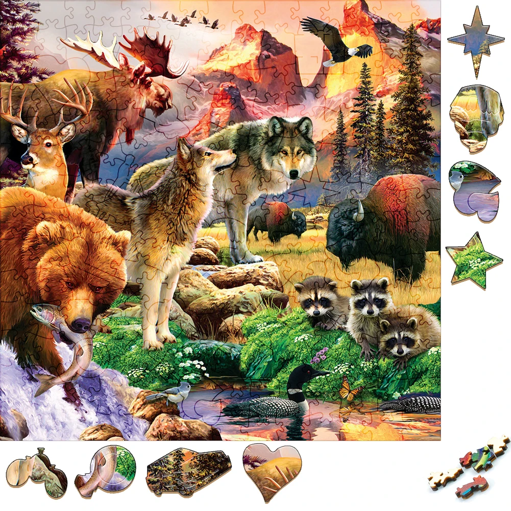 Exquisite Wooden Puzzles Forest Animals Wood Jigsaw Puzzle Craft Irregular Family Interactive Puzzle Gift for Kids Education suzanne valadon the blue room 1923 jigsaw puzzle custom wood christmas toys toddler toys puzzle