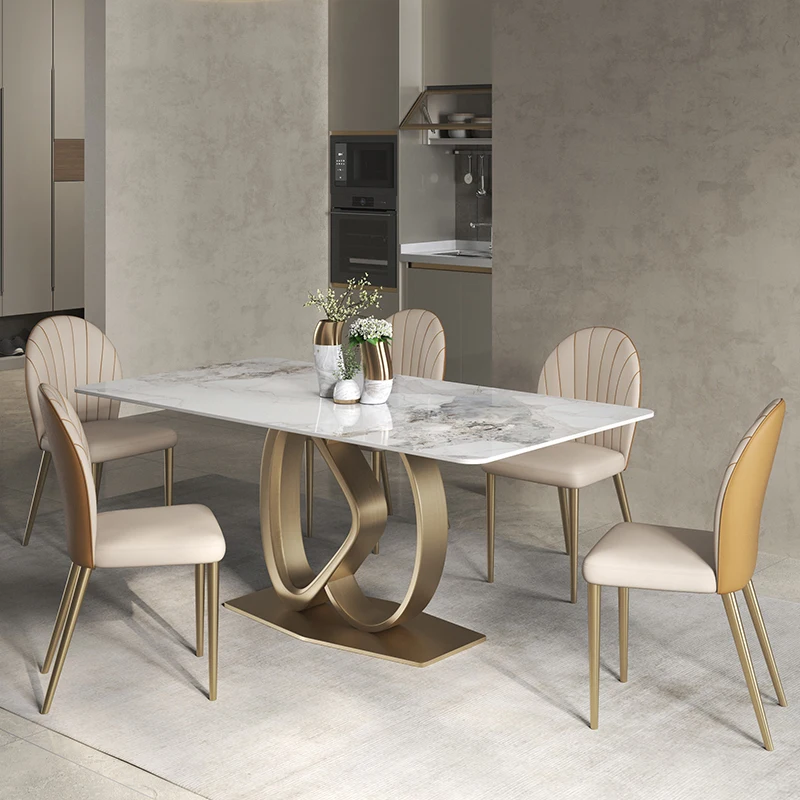 

Italian Light Luxury Bright Slate Dining Table High-end Restaurant Large Flat Floor Creative Designer Table A Manger Furniture