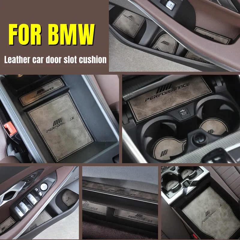 Leather Car Door Slot Pad Cup Holder Non slip Mat For BMW X3 X4 X5 G01 G02 G05 3 Series G20 5