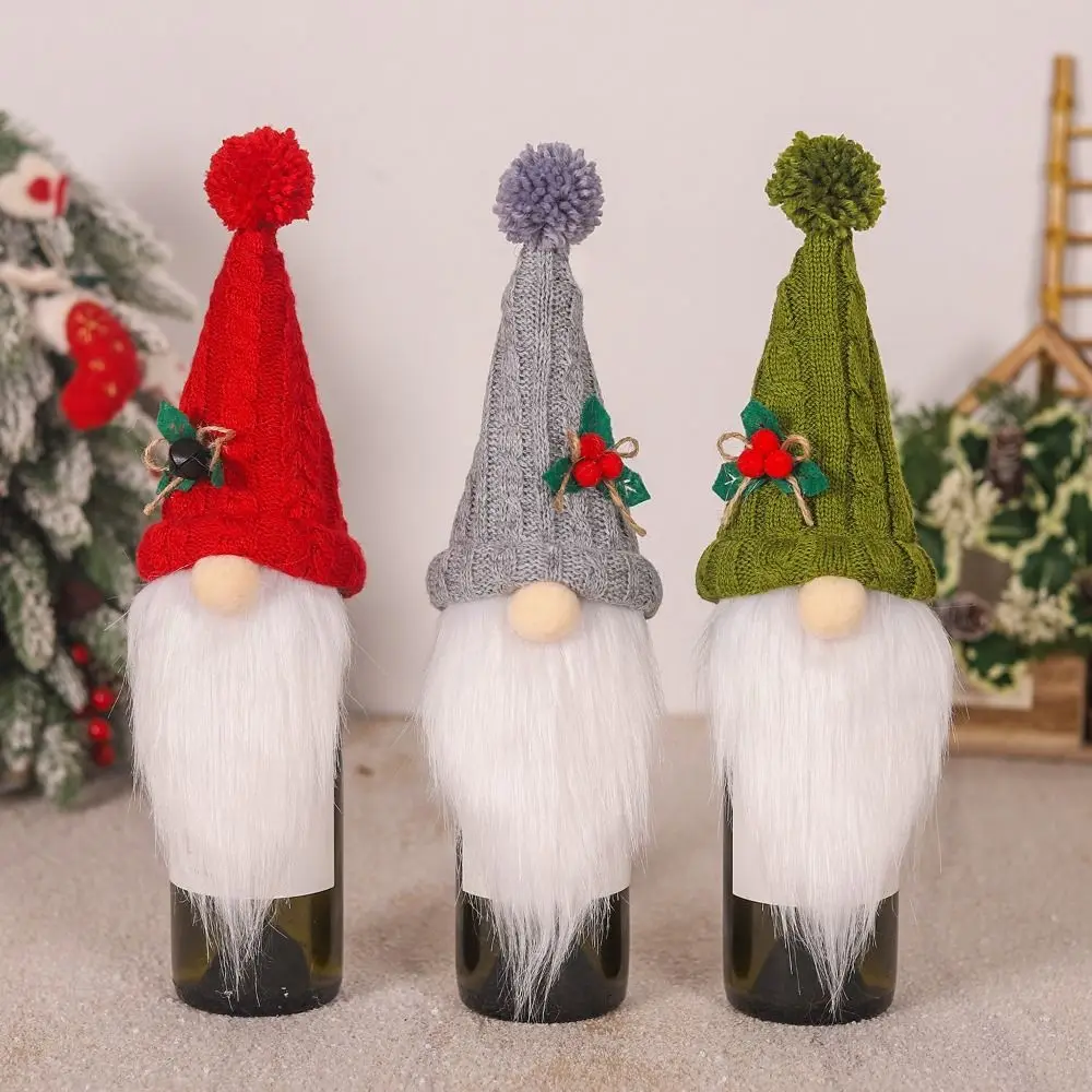 Description Picture 2 of item2 * New Wine Bottle Cover Faceless Bottle Bag Christmas Gift Champagne Pouch Knitted Packaging Cover Home Party Xmas Table Decor