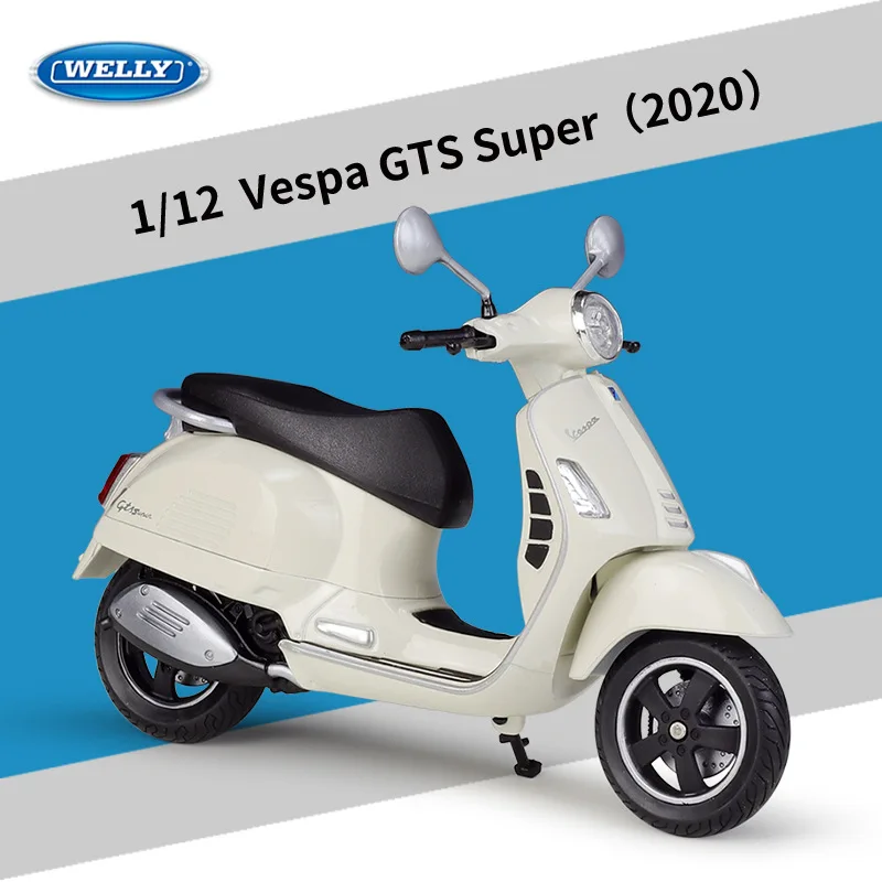 WELLY 1:12 Vespa GTS Super 2022 Motorcycle Model Simulation Alloy Finished Product Pedal Motorcycles Model Boy Toys Car Gifts