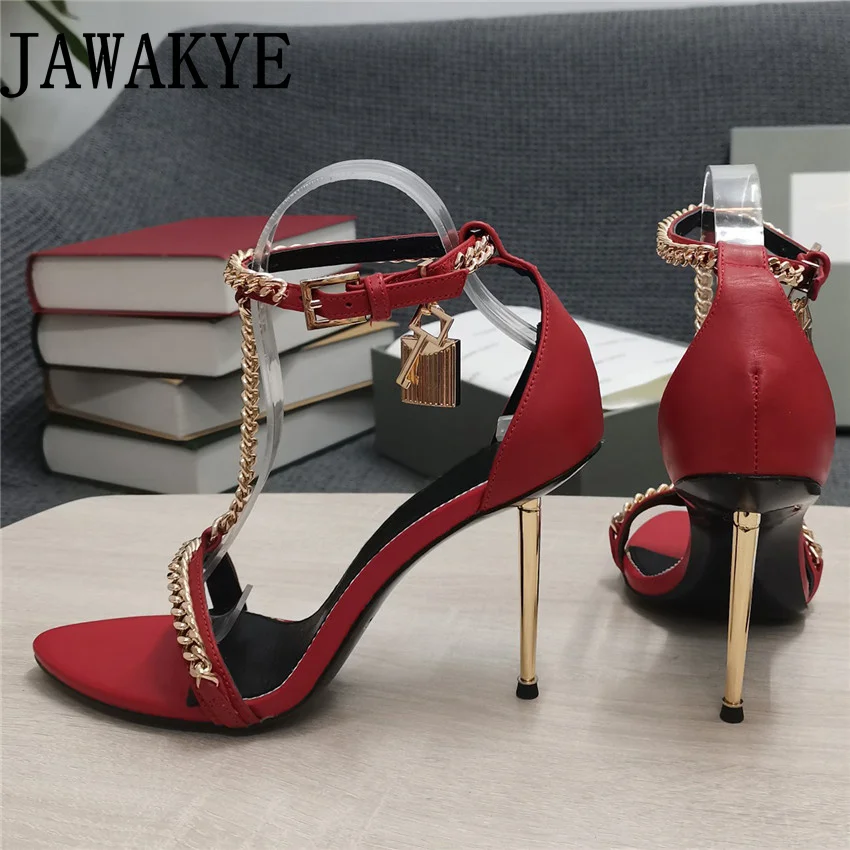 

Женские босоножки на тонком золотом каблуке, туфли-лодочки с открытым носком, ремешком на щиколотке и замком, кожаные туфли-лодочки с украшением для вечеринок, Классическая обувь для женщин