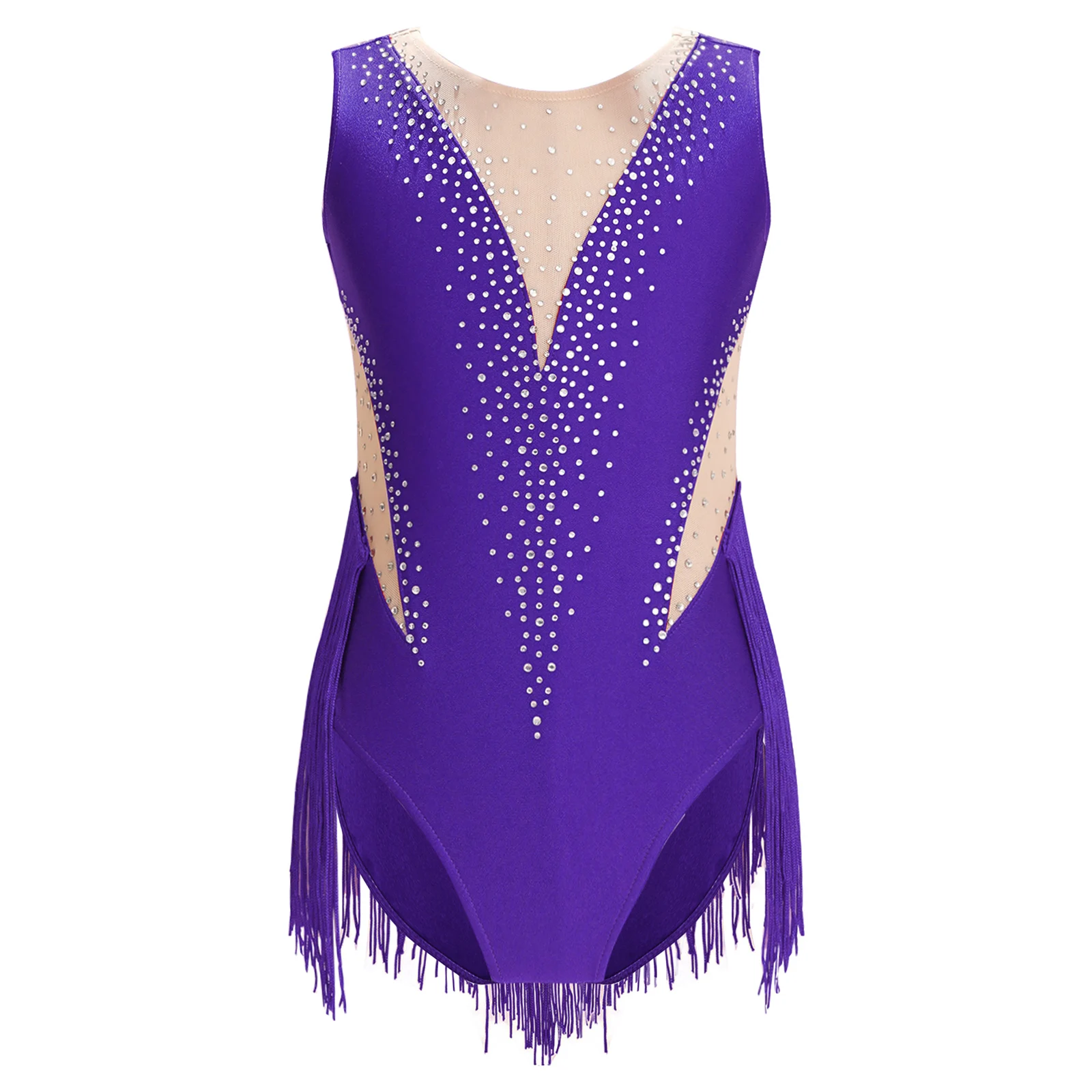 Traje de baño de gimnasia para niñas, para ballet, baile lírico, con brillantes diamantes de imitación, trajes de patinaje artístico, mono de malla transparente