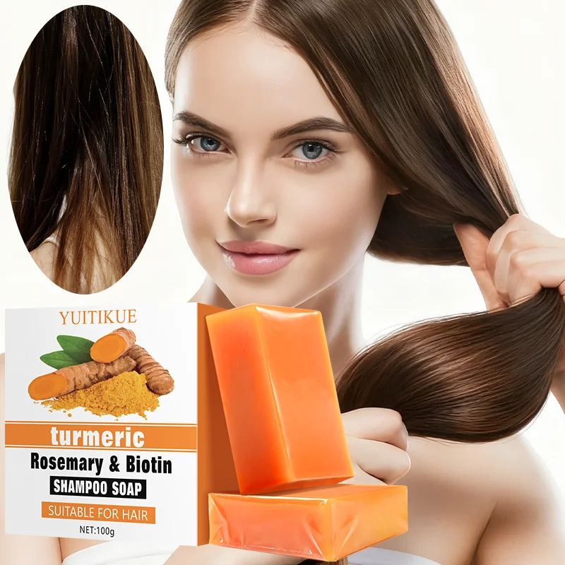 YUITIKUE Turmeric, Rosemary, and Biotin Shampoo Bar is gentle and refreshing, suitable for hair.