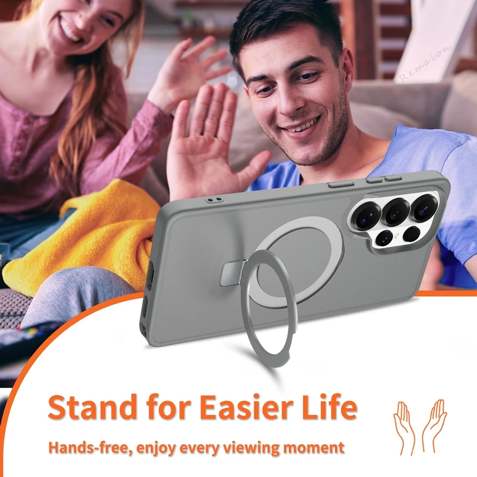 Luxury Matte Magnetic Phone Case with Magsafe and Metal Stand