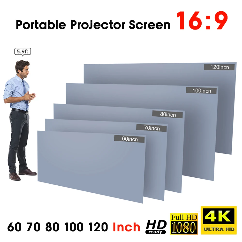 HD Video Projection Screen 16:9 Frameless Wall Mounted Multiple Sizes 1