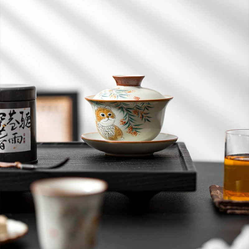 Household Ceramic Tea Bowl Hovering Lid Bowl Kung Fu Tea Set Heat-resistant
