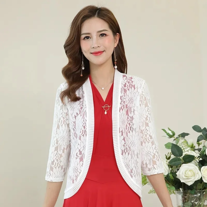 Spring and summer air conditioning clothing lace cardigan sunscreen shawl plus coat seven minutes sleeve small outside_voghion.com