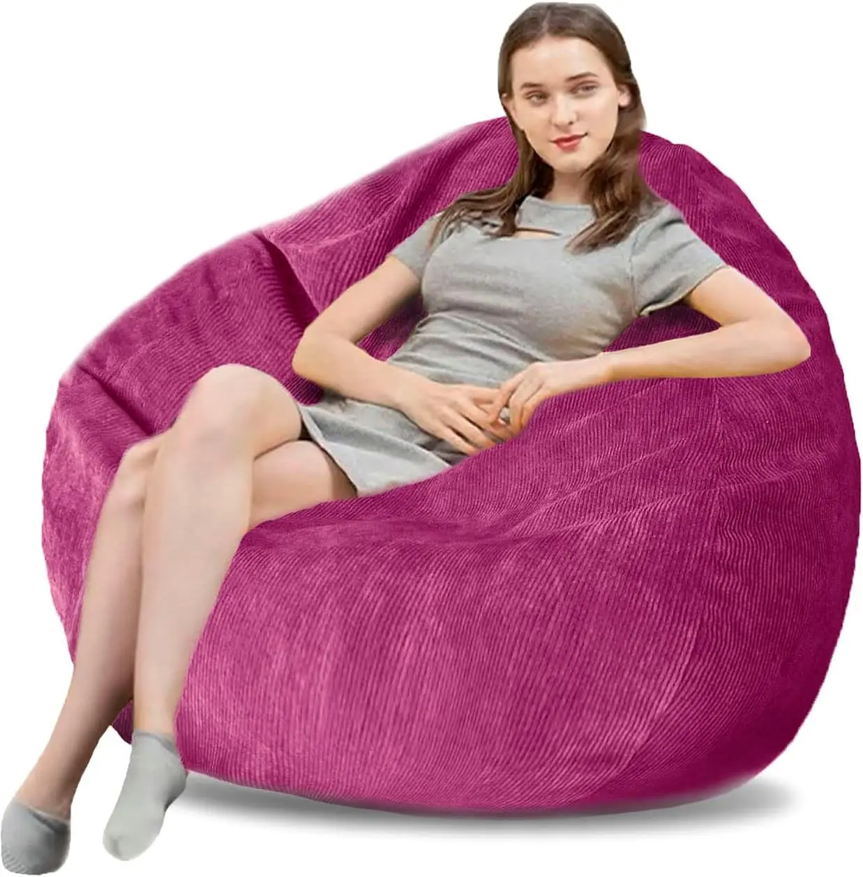 Chair 3Ft Premium Corduroy Ultra Soft Medium Bean Bag Sofa with Memory Foam for Adults Plush Lazy Sofa