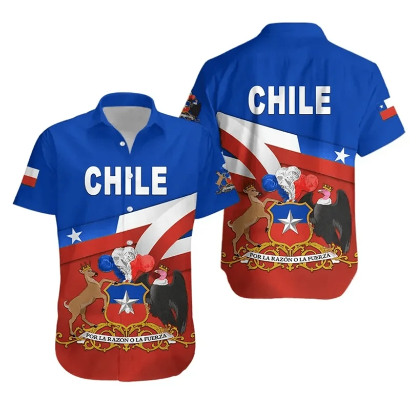 

Chilean National Emblem 3D Printed Blouses Chile Flag Graphic Shirts For Men Clothes Casual Veteran Sports Lapel Blouse Tops