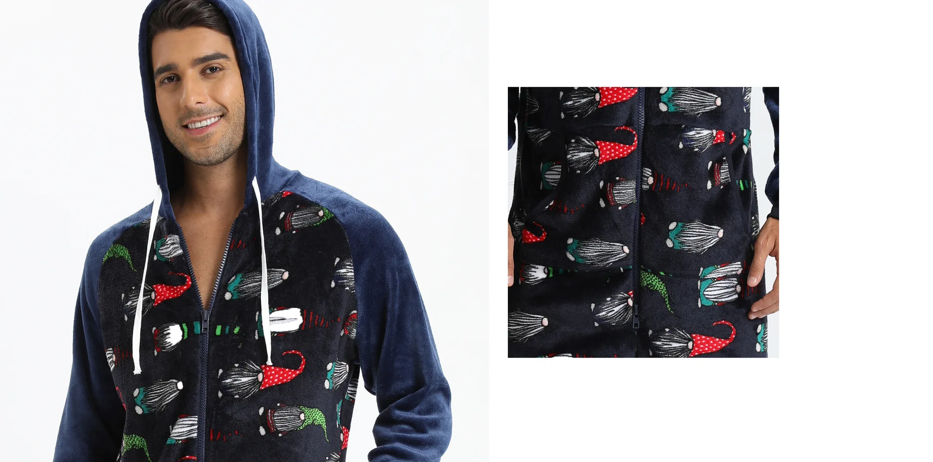 Autumn Winter Warm Men's Pajama Set Hoodies Overalls Men Halloween Print Onesies Zipper Jumpsuit Long Sleeve Male Clothes