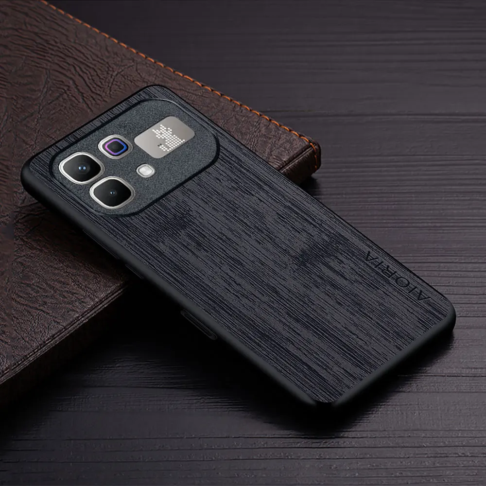 Wood Grain PU Leather Phone Case - Elegant Cover