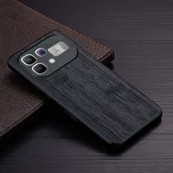 Wood Grain PU Leather Phone Case - Elegant Cover for Infinix Note 60 (Black)