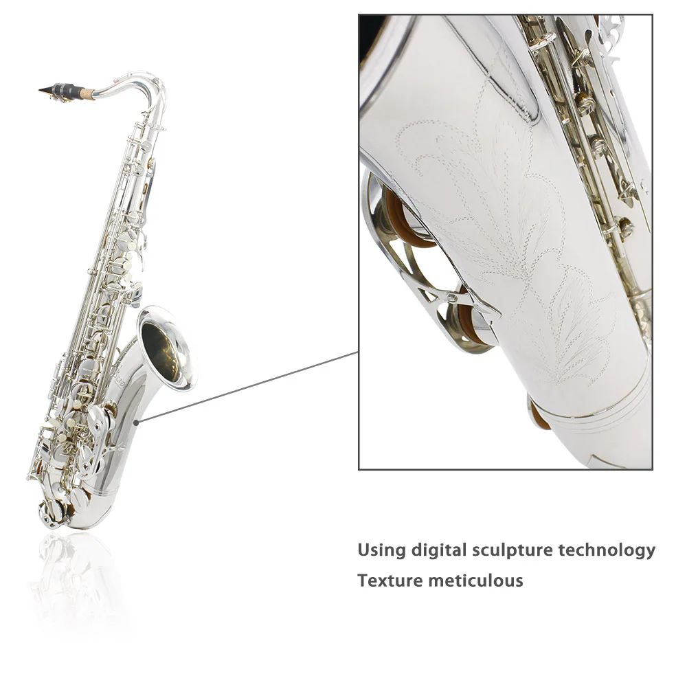 SLADE Bb Tenor Saxophone Gold Silver Professional Brass Saxophone Body Tenor Sax with Case Stand Cleaning Cloth Accessories