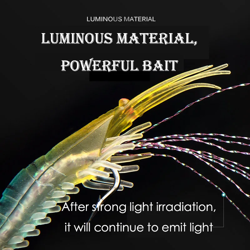 

8Pcs/lot soft Silicon Shrimp Fishing Lure Luminous Soft Fishing Lures Mixed Color Artificial Shrimp Bait 8.5cm 5g Fake Lures