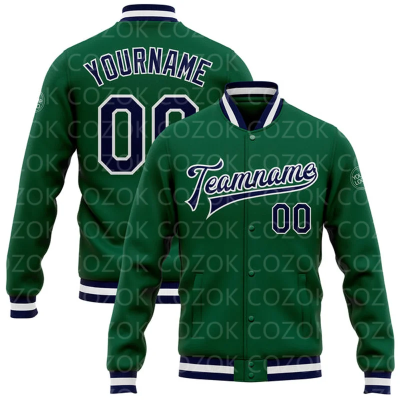 3D Printed Baseball Button Jacket Bomber Full-Snap Varsity Letterman Jacket