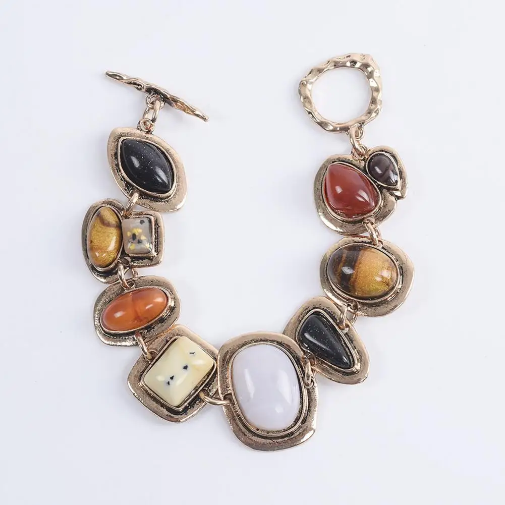 Women Bracelet Easy-hook Clasp Alloy Link Chain Retro Bracelet Exaggerated Irregular Stone Vintage Hand Decor bangle bracelet chain bracelet