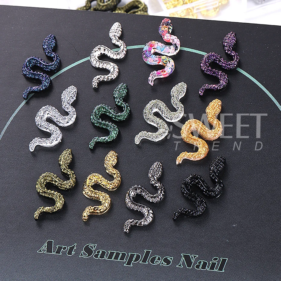 12 Grids Punk Gothic Snake Nail Decoration Charms Resin And Metal Design Shiny Jewelry DIY Halloween Holiday Style Manicure Part