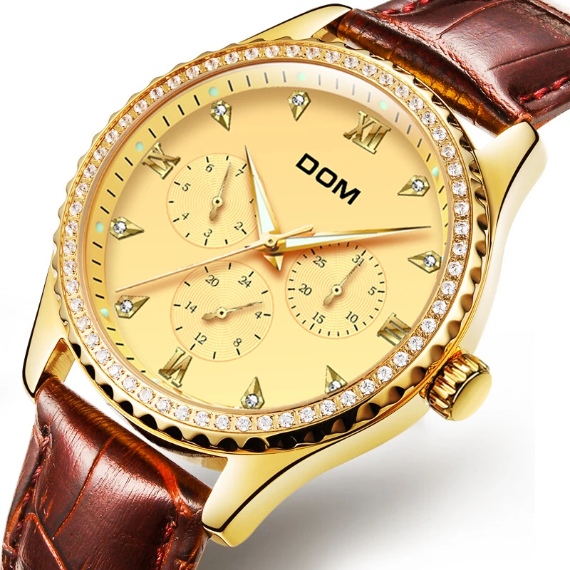 DOM Men's Watch Stainless Steel Leather Quartz Watch Men's Business Watch Calendar Date Men's Leisure Clock