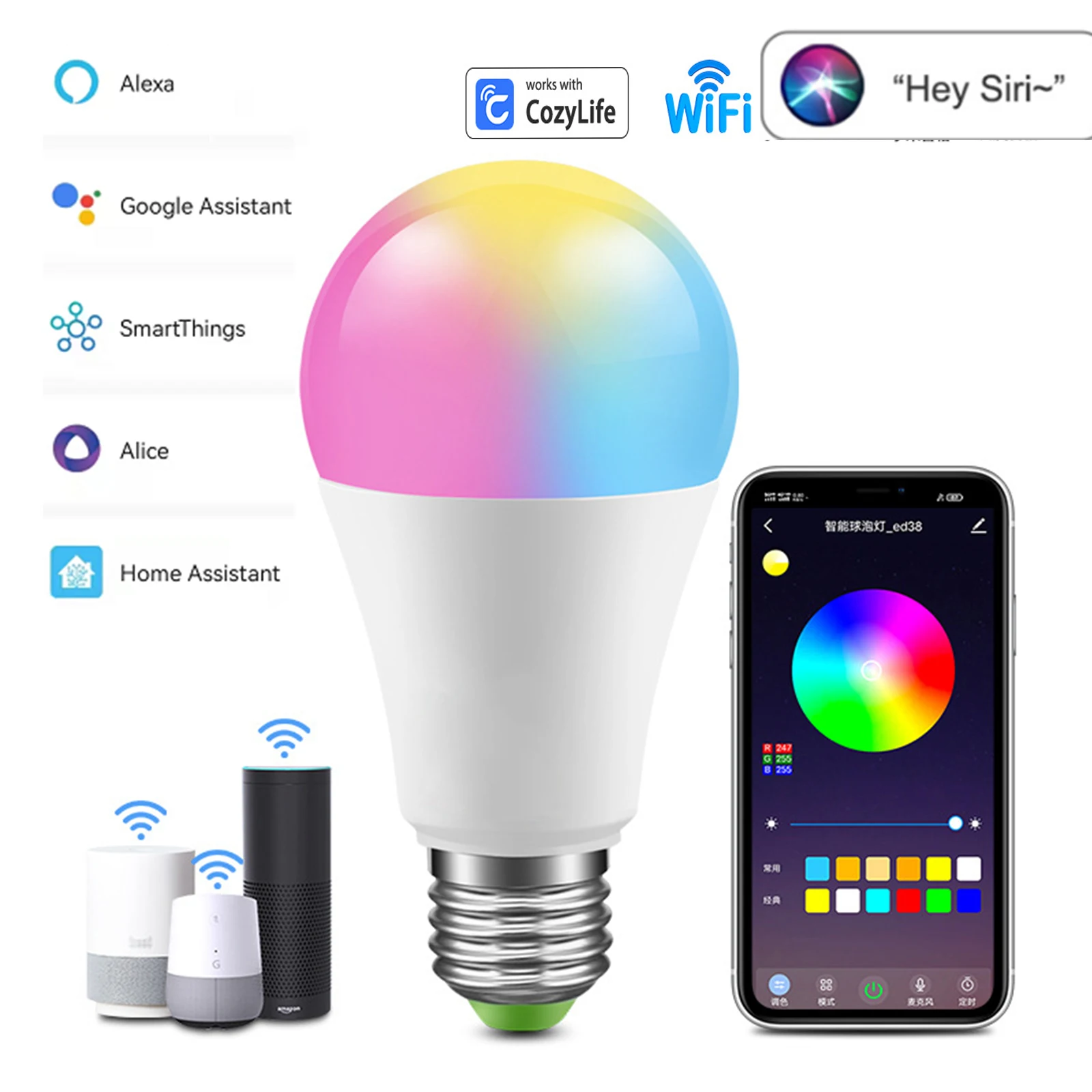 Ampoule LED Smart RGB 100W avec Wifi et Bluetooth