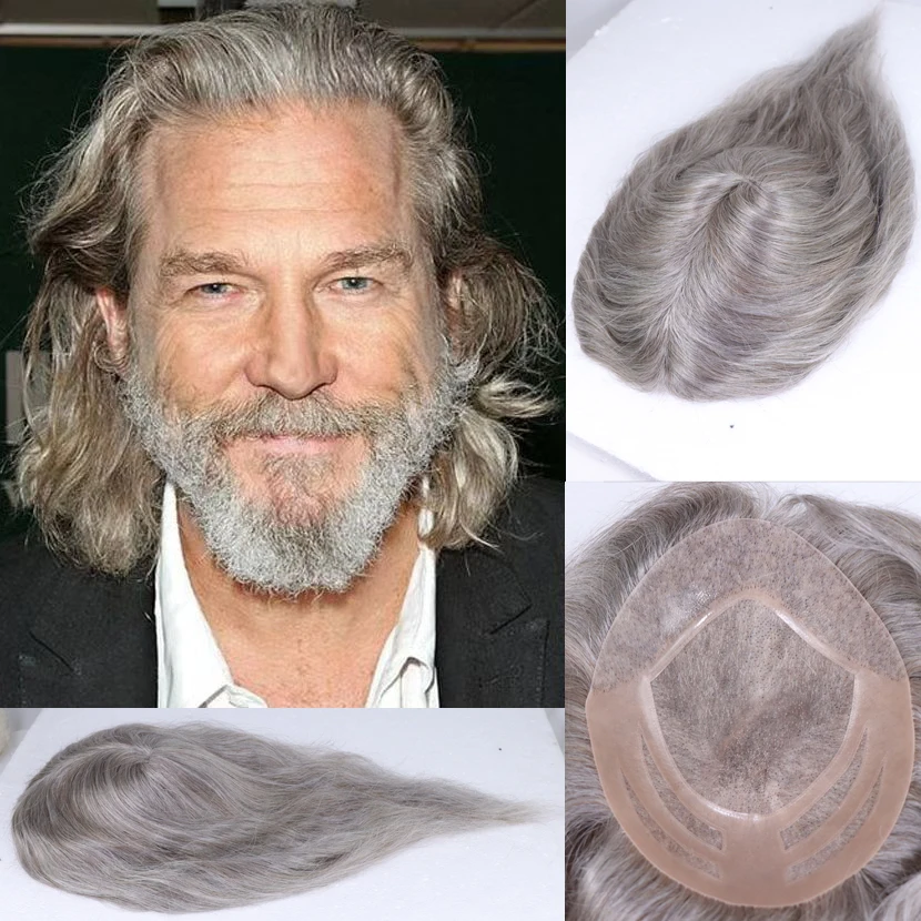 

12inch Long Hair Toupee For Men #760 Brown Mixed White Color Mono Poly PU Silicone Stitch Hair System Peruk Welded Prosthesis