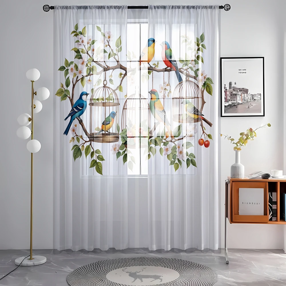2 Pieces HD Digital Seven Color Bird Flower Figure Printed Window Valance Home Decorating Style Decorative Living Room Bedroom R 3