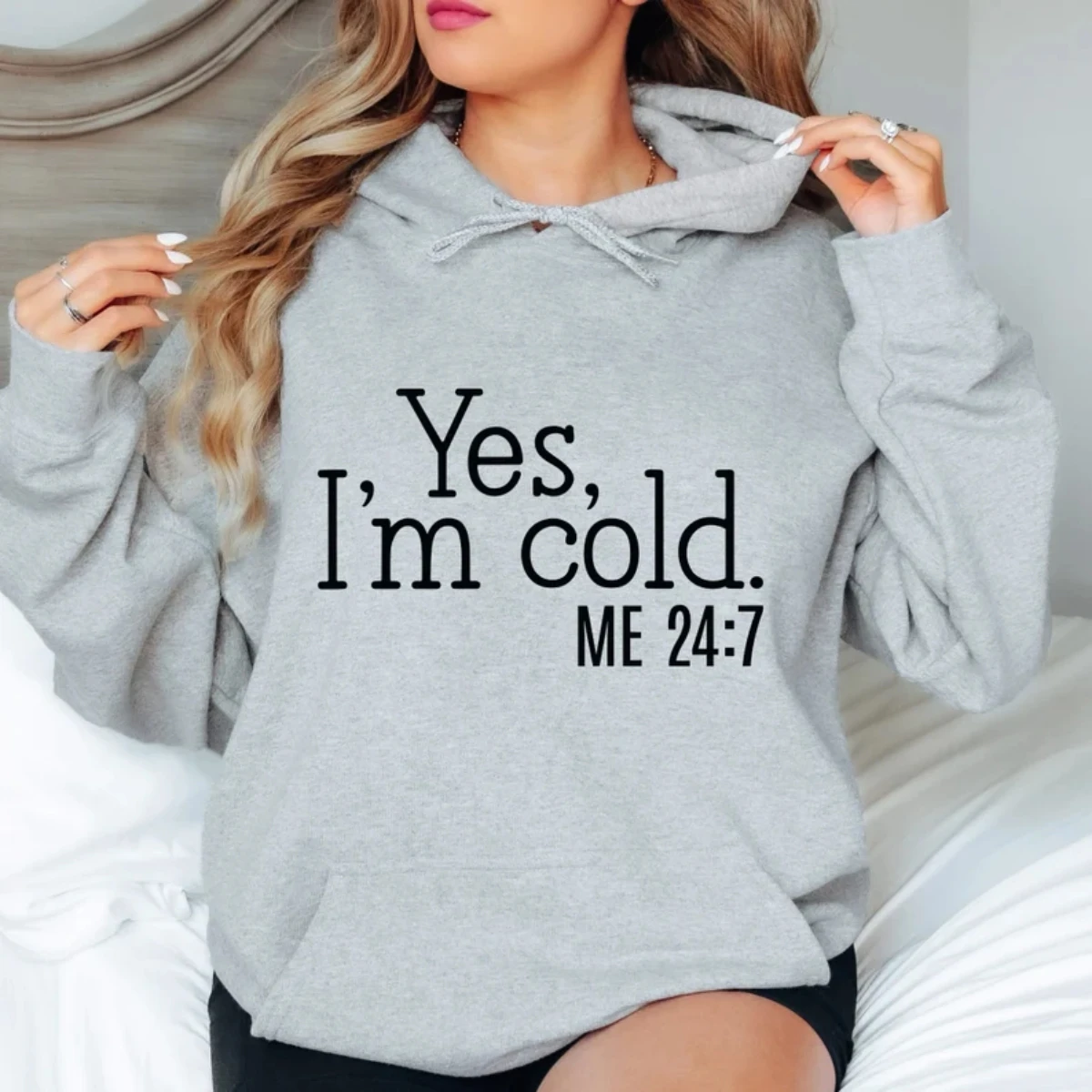 Yes I'm Cold Me 24:7 Sweatshirt Funny Cute Trendy Crewneck Cold Weather Christmas Gift Pullover Top Winter Hoodies Women funny weather