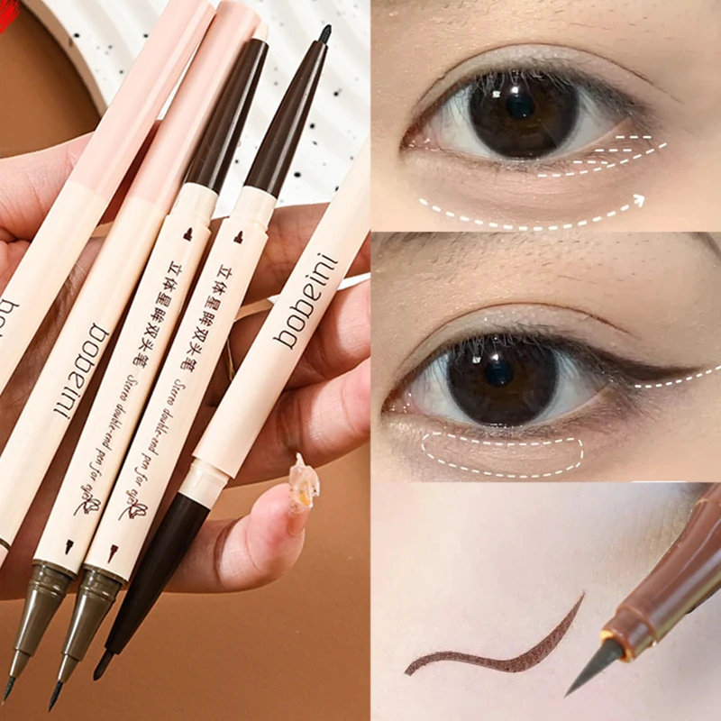 

Waterproof 2 In 1 Liquid Eyeliner Pencil Ultra-fine Long Lasting Matte Black Brown Quickily Drying Lying Silkworm Gel Pen Makeup