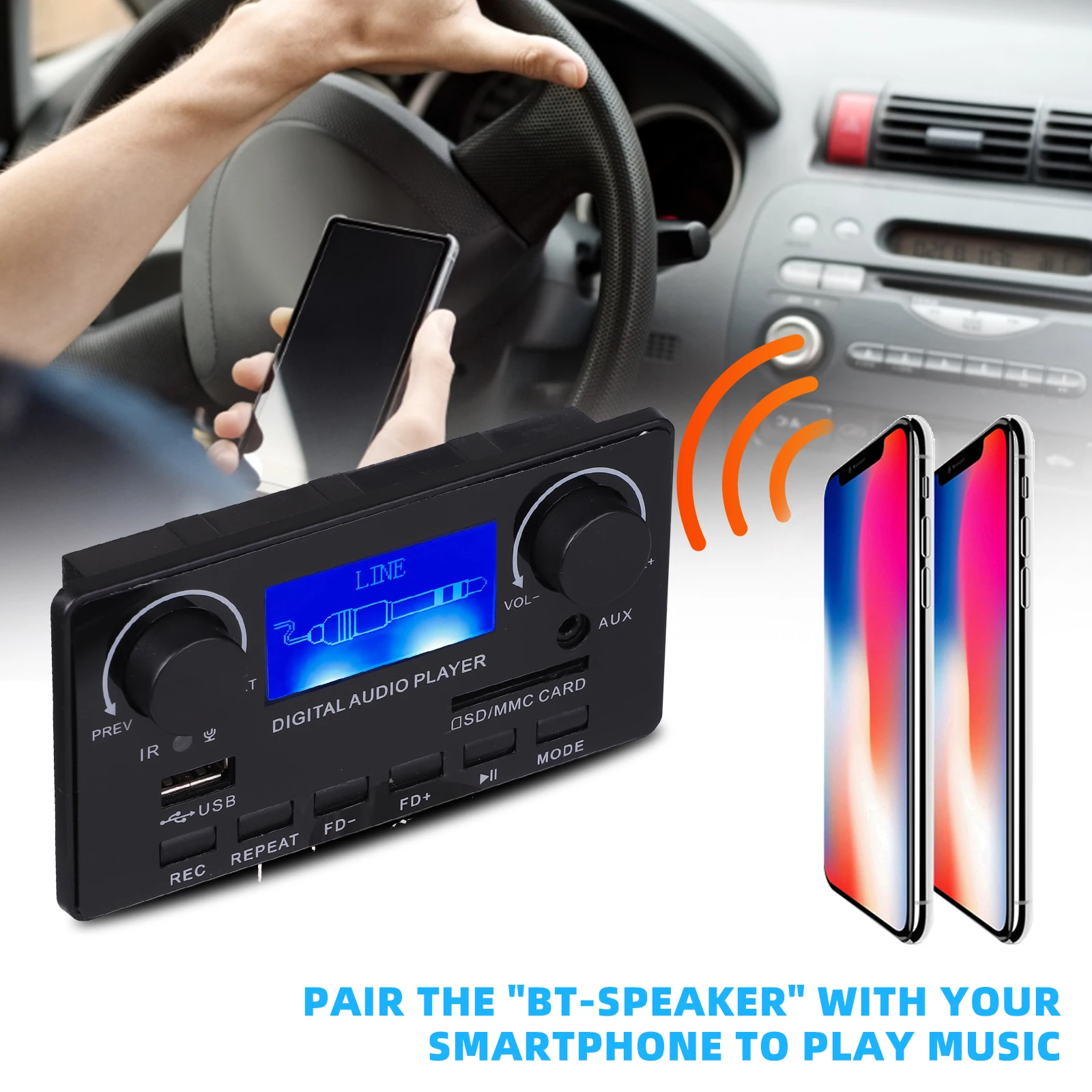 Placa Decodificadora Mp3 com Bluetooth 5.0 Receptor de Áudio Ape Flac Suporte Hands Gravação Rádio Letras Display dc 12v Lcd - Image 2