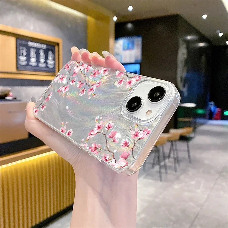 Pastel Cherry Blossom Leaves Flower Laser Cover Case