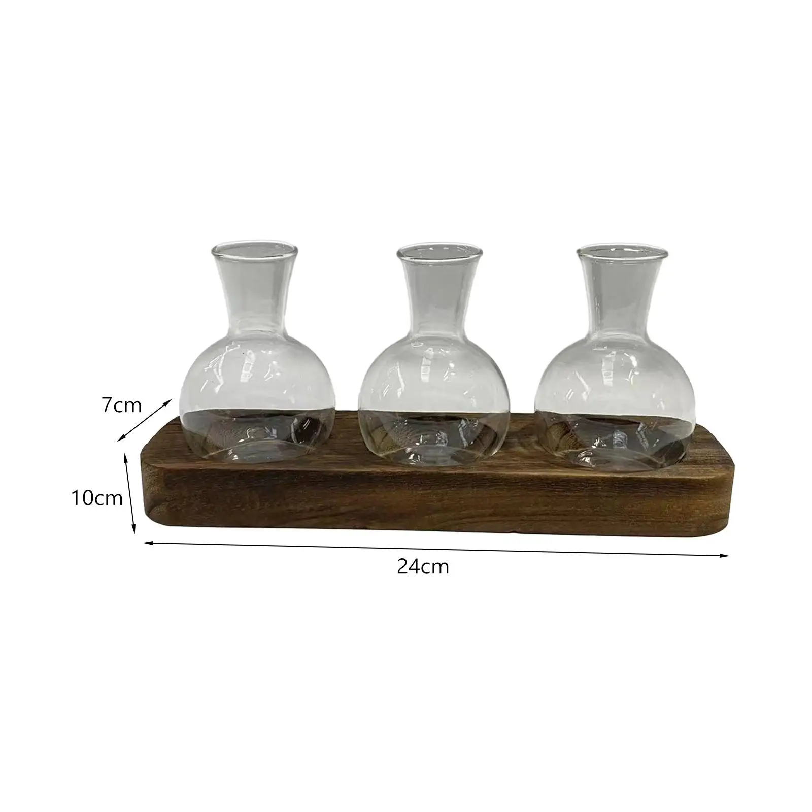 Hydroponic Vase Wooden Base Table Centerpiece Flower Pot Desktop Glass Planter for Desktop Home Office Dinner Table Bookshelf