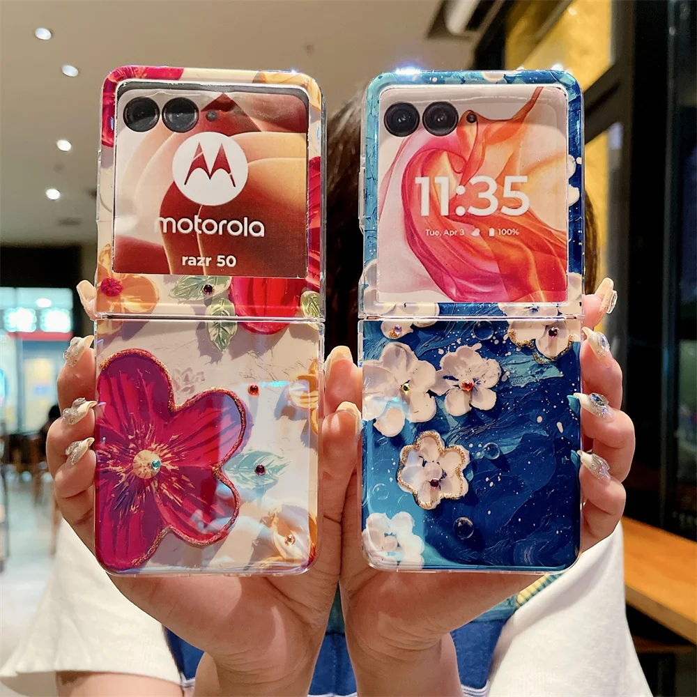 Oil Painting Flower Jewelled Protective Phone Case - Hard Shell Back Cover