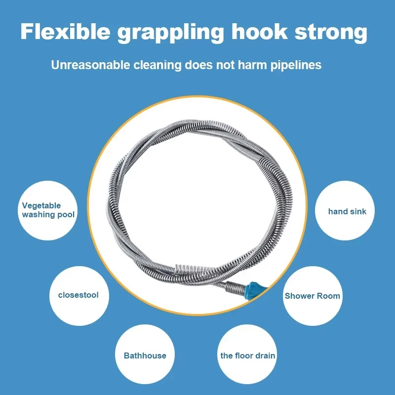 Multifunctional Sewer Unclogger 1.5-5m Pipe Flexible Metal Spring Sink Dredge Auger Plumbing Toilet Floor Drain Unclogger Tool