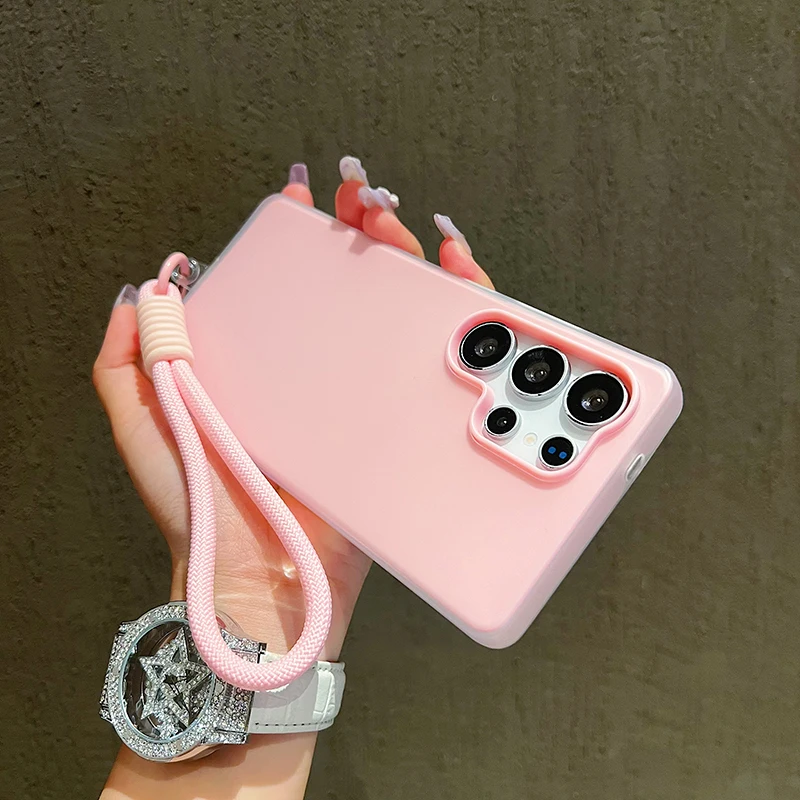 Jelly Phone Case with Wrist Strap Lanyard - Solid Cover Design