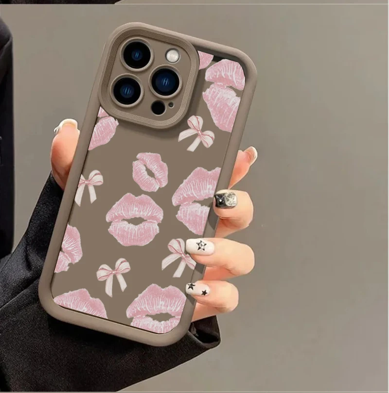Cute Pink Bow Pattern Silicone Shockproof Phone Case Cover