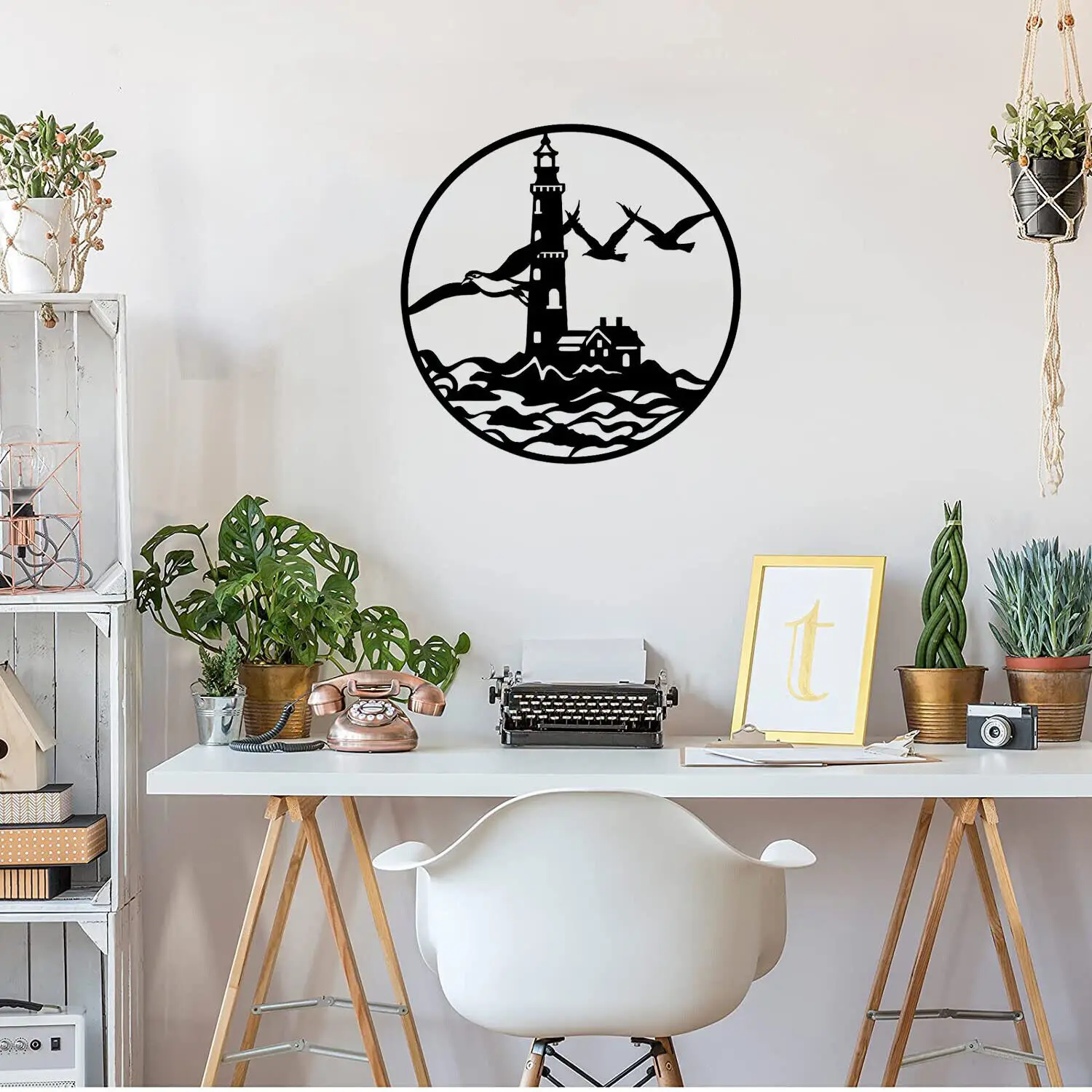 

Beach Lighthouse Metal Wall Art Coastal Seascape Seagull Wall Sculpture New
