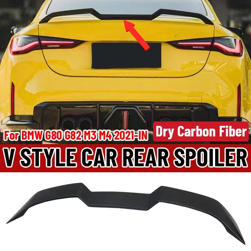 

Сухой Автомобильный задний спойлер из углеродного волокна, спойлер для багажника для BMW G80 G82 M3 M4 2021-IN V Style, заднее крыло багажника