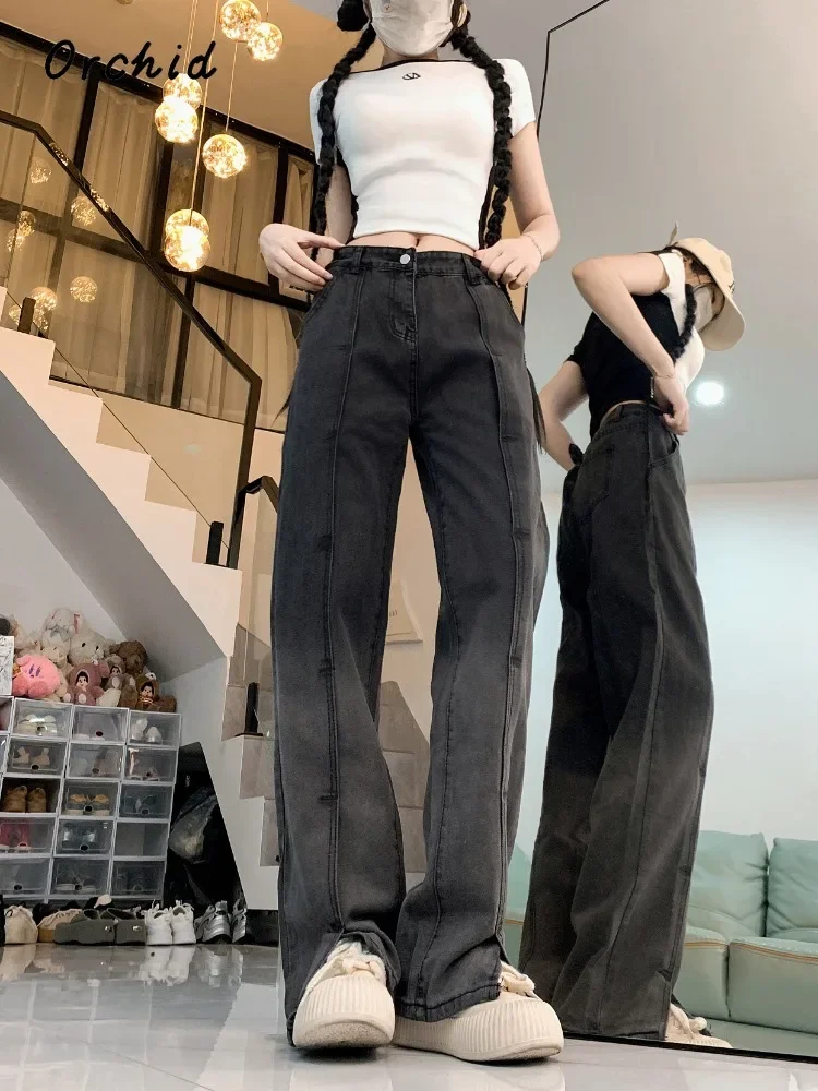 

American Vintage High Waist Full Length Jeans Women's Casual 2000s Pants Baggy Wide Leg Grunge High Street Washed Denim Trouser