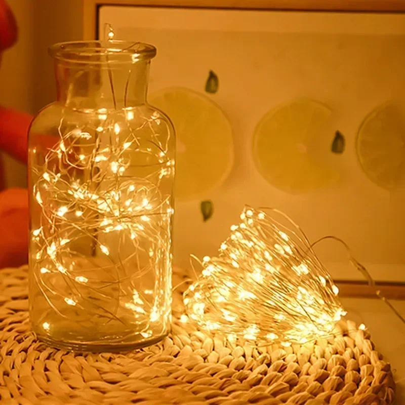 Remote 8 Modes Festoon LED Fairy Silver Copper Wire String Light Battery Box Garland Light Wedding Party Christmas Decoration