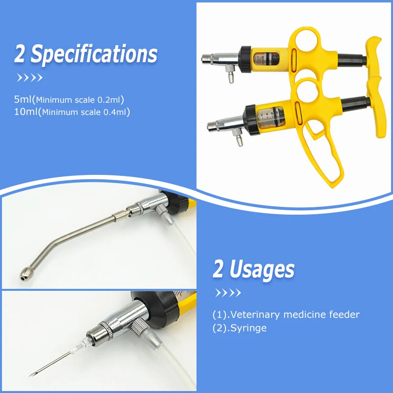 5Ml/10Ml Cattle Injector Animal Husbandry Ducks Pig Oral Pour On Livestock Drench Continuous Syringe Vaccine Chickens Sheep Disposable Plastic Syringe